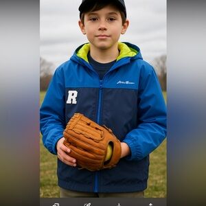 Eddie Bauer Kids L (14/16) Colorblock Windbreaker Jacket Blue Neon Hood